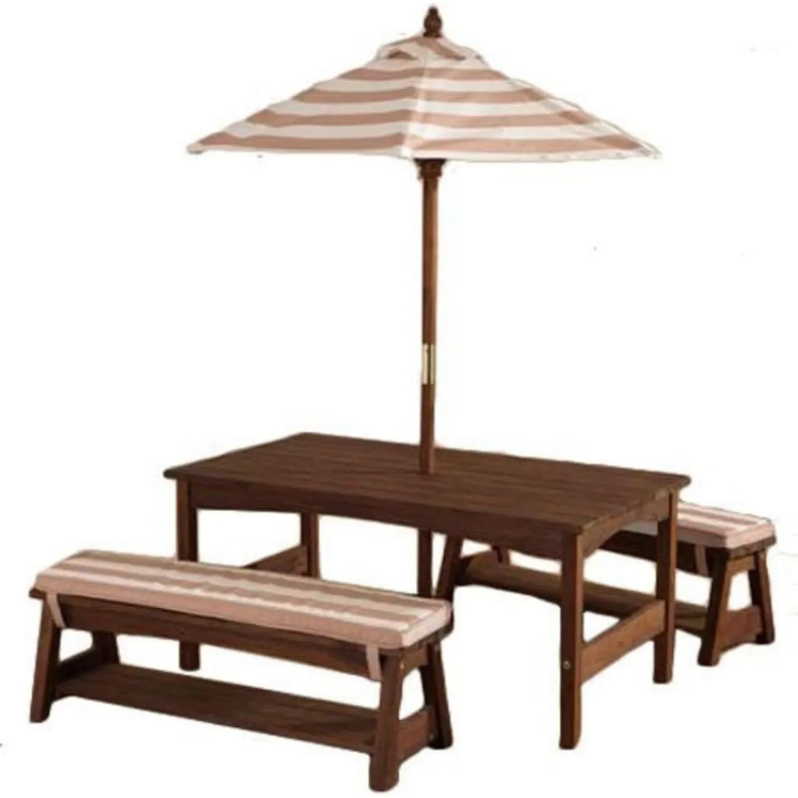 Kids Outdoor Table With Umbrella - Zestaw drewnianych stołów i ławek z