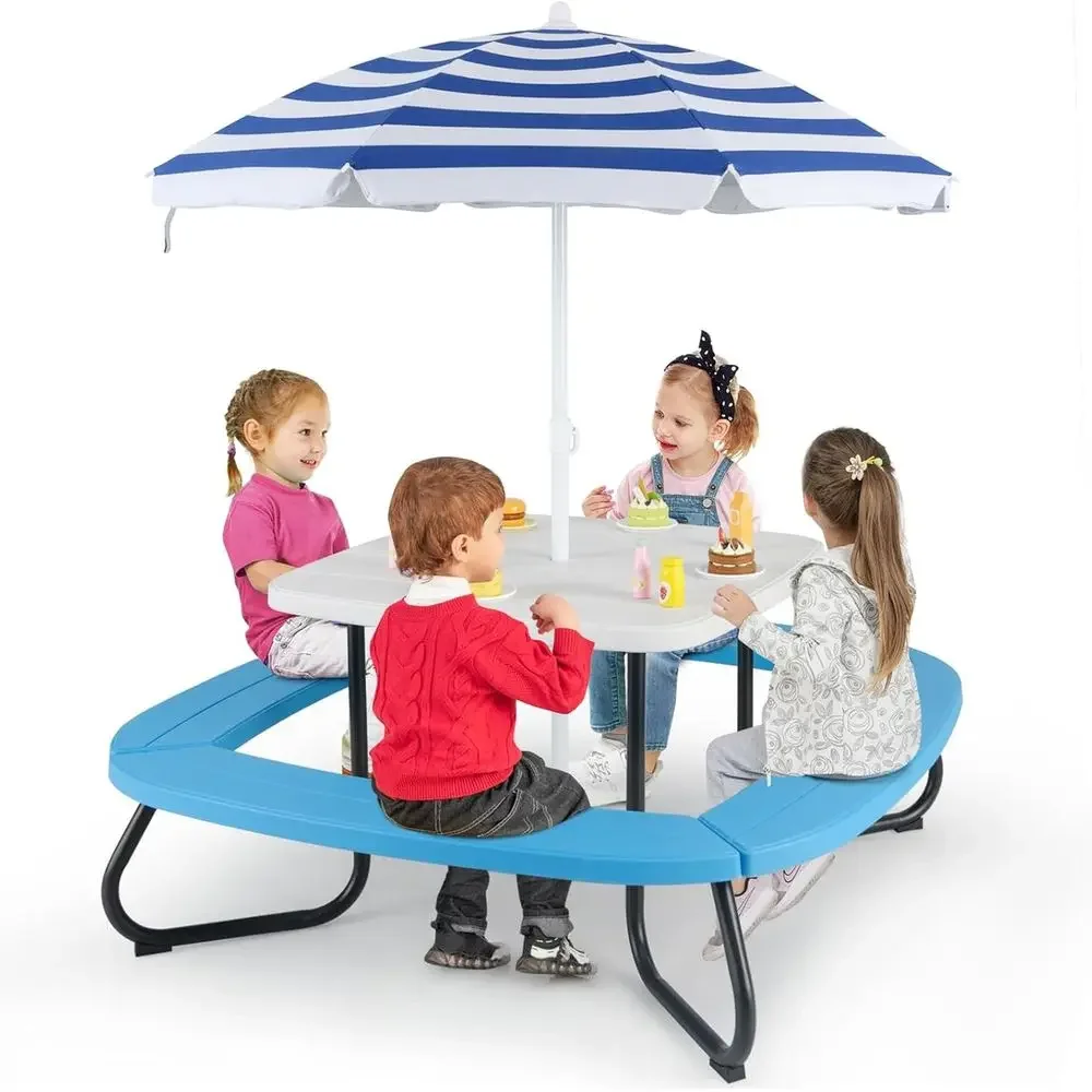 Kids Outdoor Table With Umbrella - Stół piknikowy dla 8 osób z