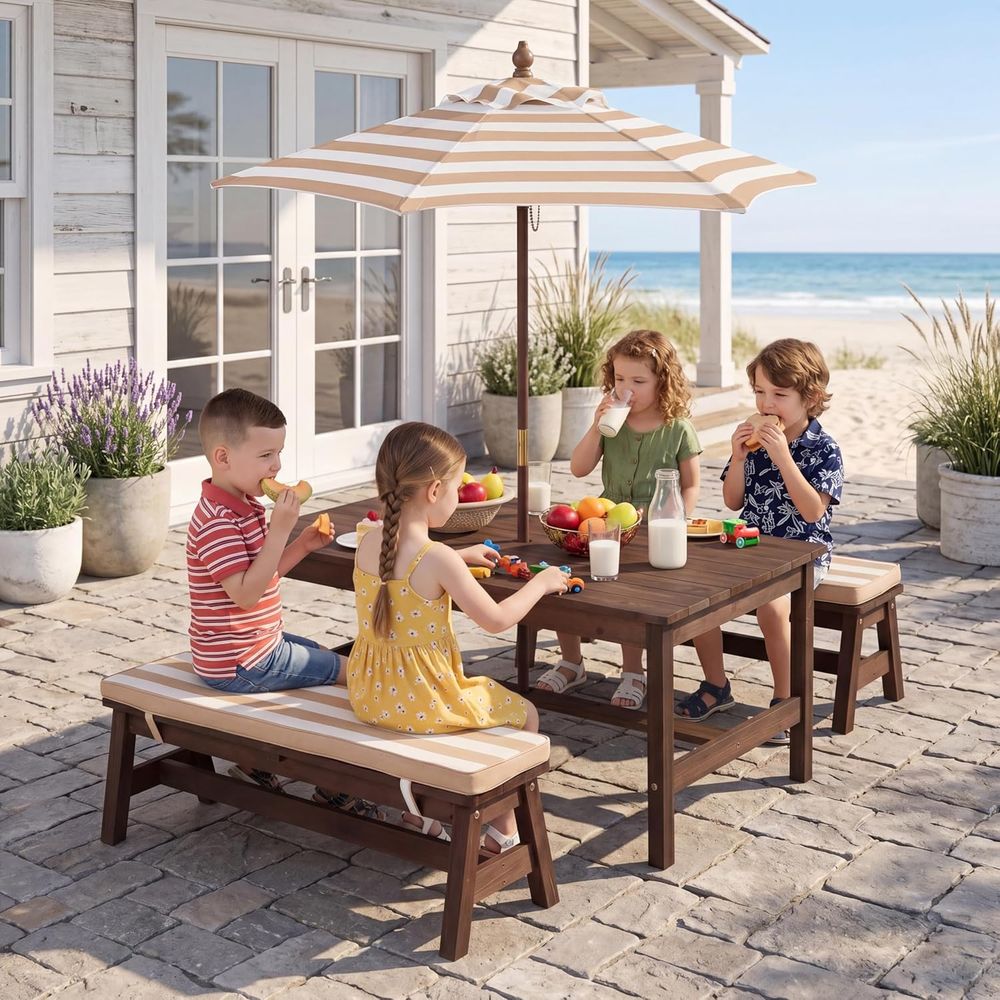 Kids Outdoor Table With Umbrella - Stół piknikowy dla dzieci, duży blat