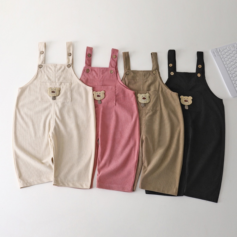 Kids Outdoor Overalls - Jesienne dziecięce ogrodniczki sztruksowe z misiem