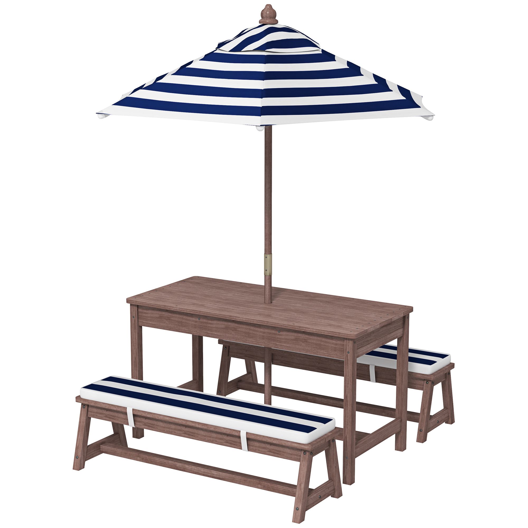Kids Outdoor Table With Umbrella - Drewniany zestaw piknikowy dla dzieci na