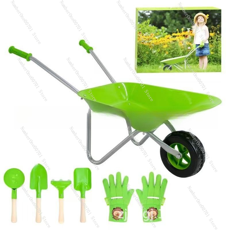Kids Outdoor Activities - Dziecięca taczka ogrodowa, zielony zestaw do