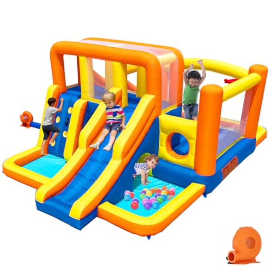 Kids Outdoor Zone - Zewnętrzna dmuchana zjeżdżalnia wodna z domkiem