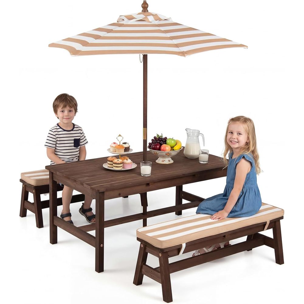 Kids Outdoor Table With Umbrella - Stolik piknikowy dla dzieci, drewniany stolik