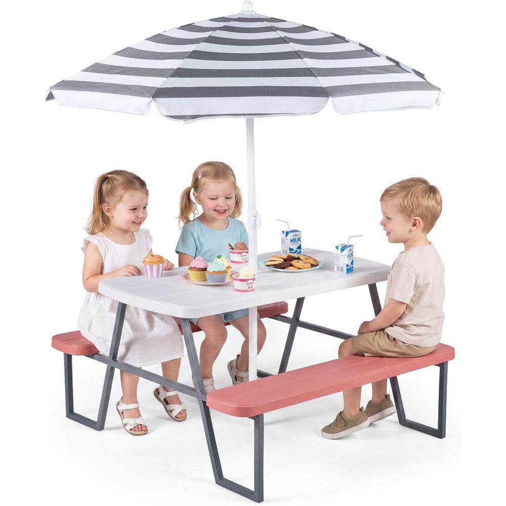 Kids Outdoor Table With Umbrella - Stół piknikowy dla dzieci, zestaw stolika