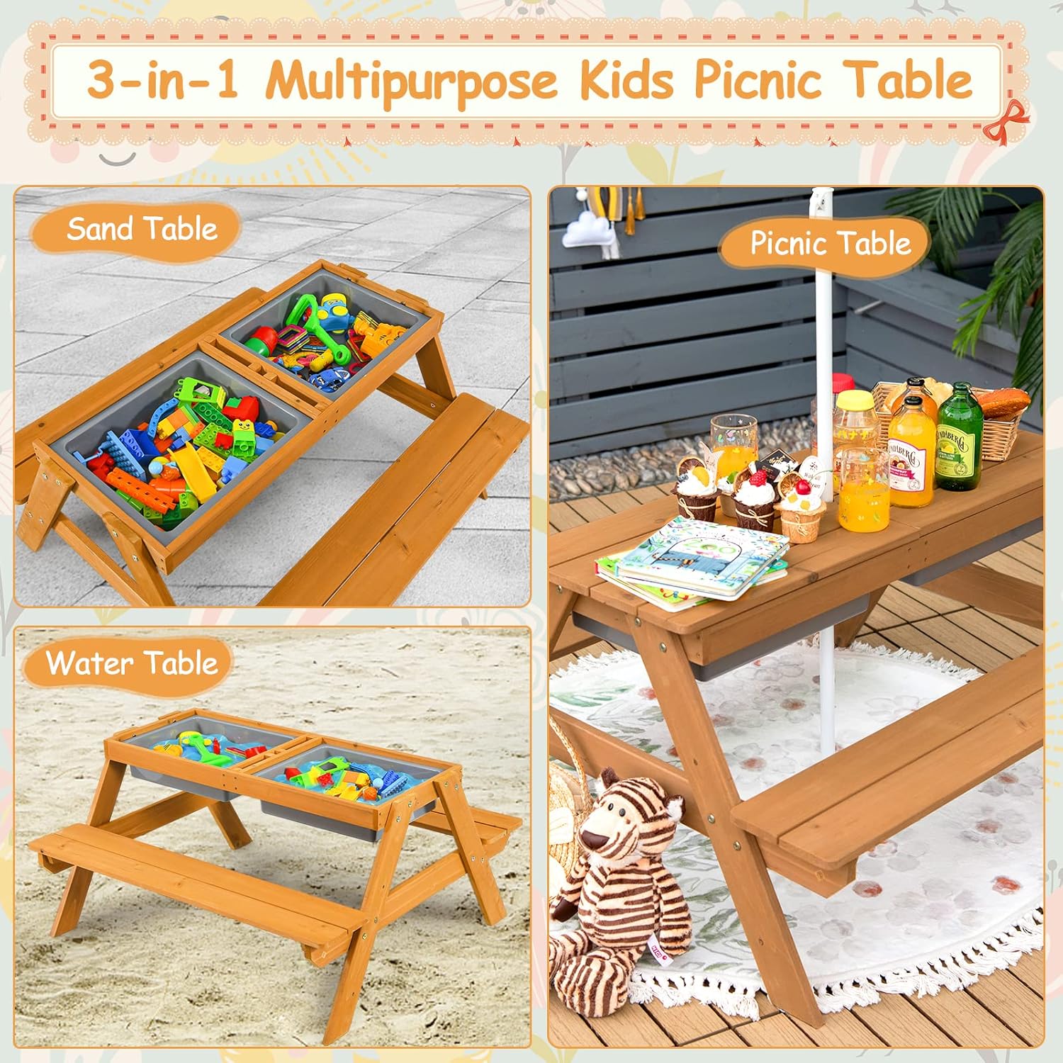 Stolik piknikowy dla dzieci 4w – Kids Outdoor Table With Umbrella recenzja i cena