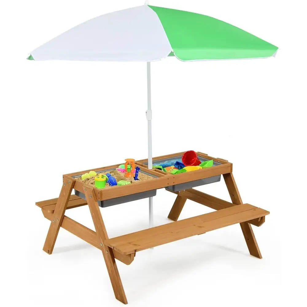Drewniany stolik piknikowy 4w1 – Kids Outdoor Table With Umbrella recenzja i cena