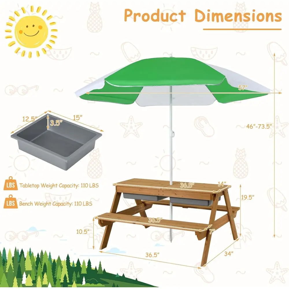 Drewniany stolik piknikowy 4w1 – Kids Outdoor Table With Umbrella recenzja i cena