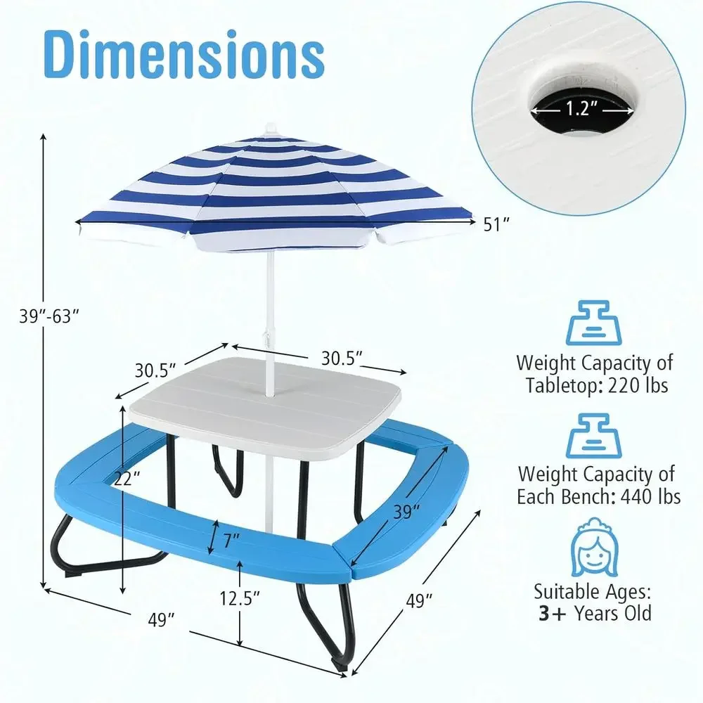 Stół piknikowy dla 8 osób z pa – Kids Outdoor Table With Umbrella recenzja i cena