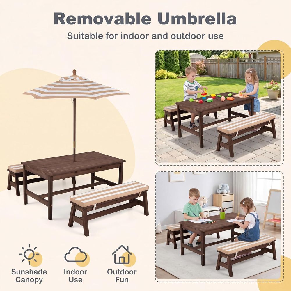 Stół piknikowy dla dzieci, duż – Kids Outdoor Table With Umbrella recenzja i cena