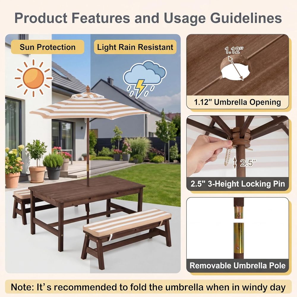 Stół piknikowy dla dzieci, duż – Kids Outdoor Table With Umbrella recenzja i cena