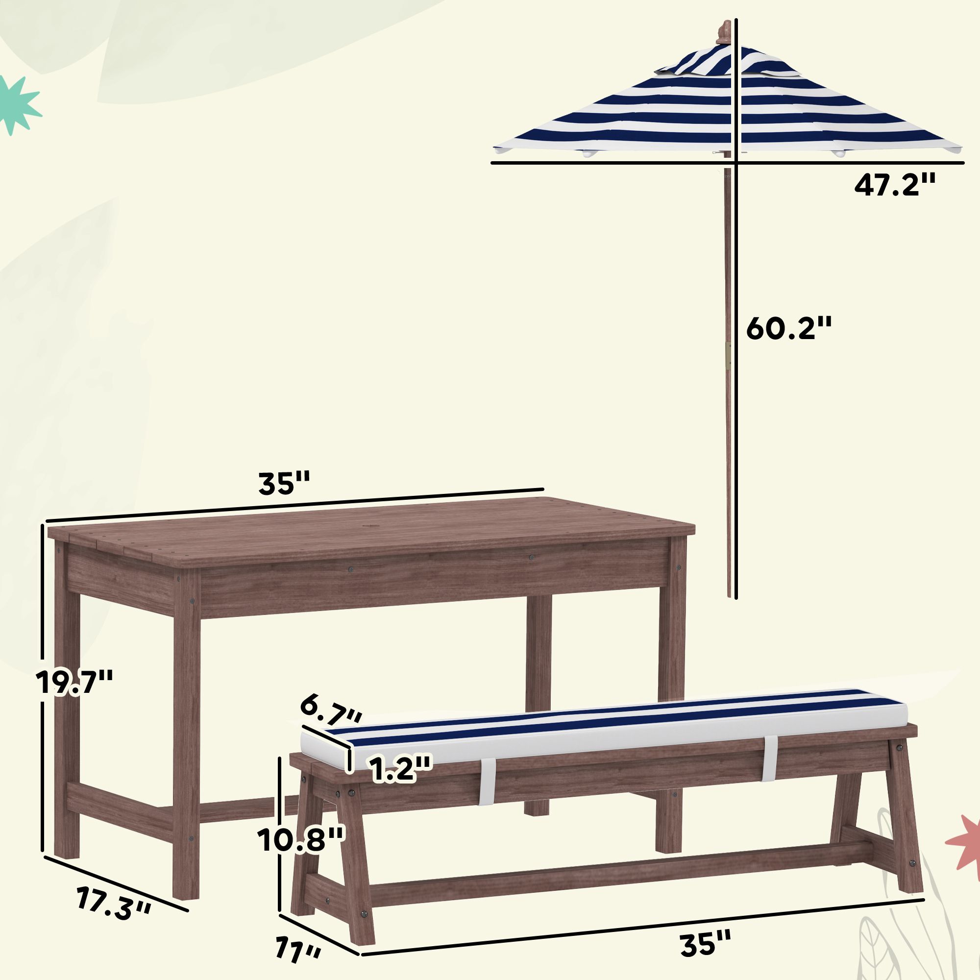 Drewniany zestaw piknikowy dla – Kids Outdoor Table With Umbrella recenzja i cena