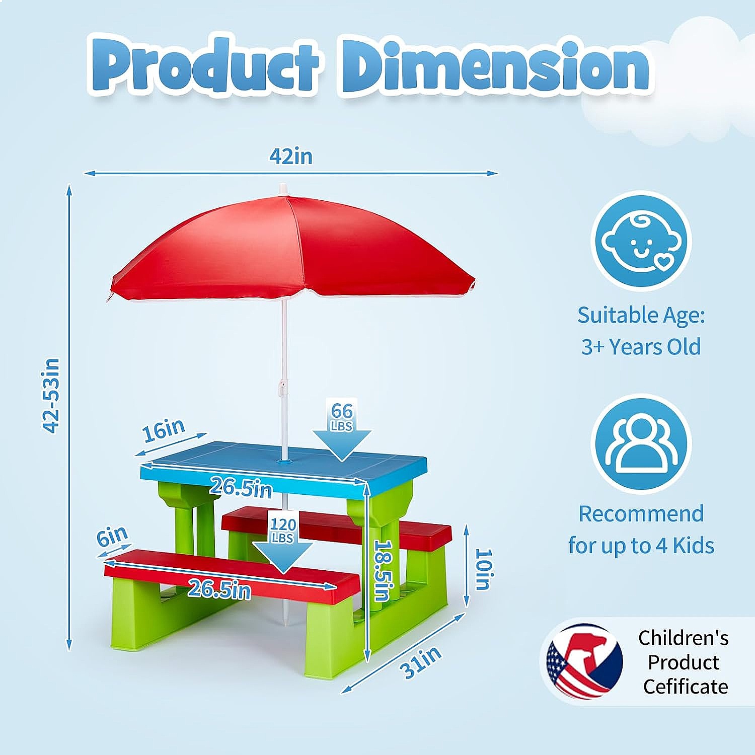 JOYMOR Stół piknikowy dla dzie – Kids Outdoor Table With Umbrella recenzja i cena