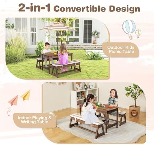 Stół piknikowy dla dzieci, dre – Kids Outdoor Table With Umbrella recenzja i cena