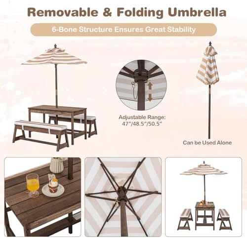 Stół piknikowy dla dzieci, dre – Kids Outdoor Table With Umbrella recenzja i cena