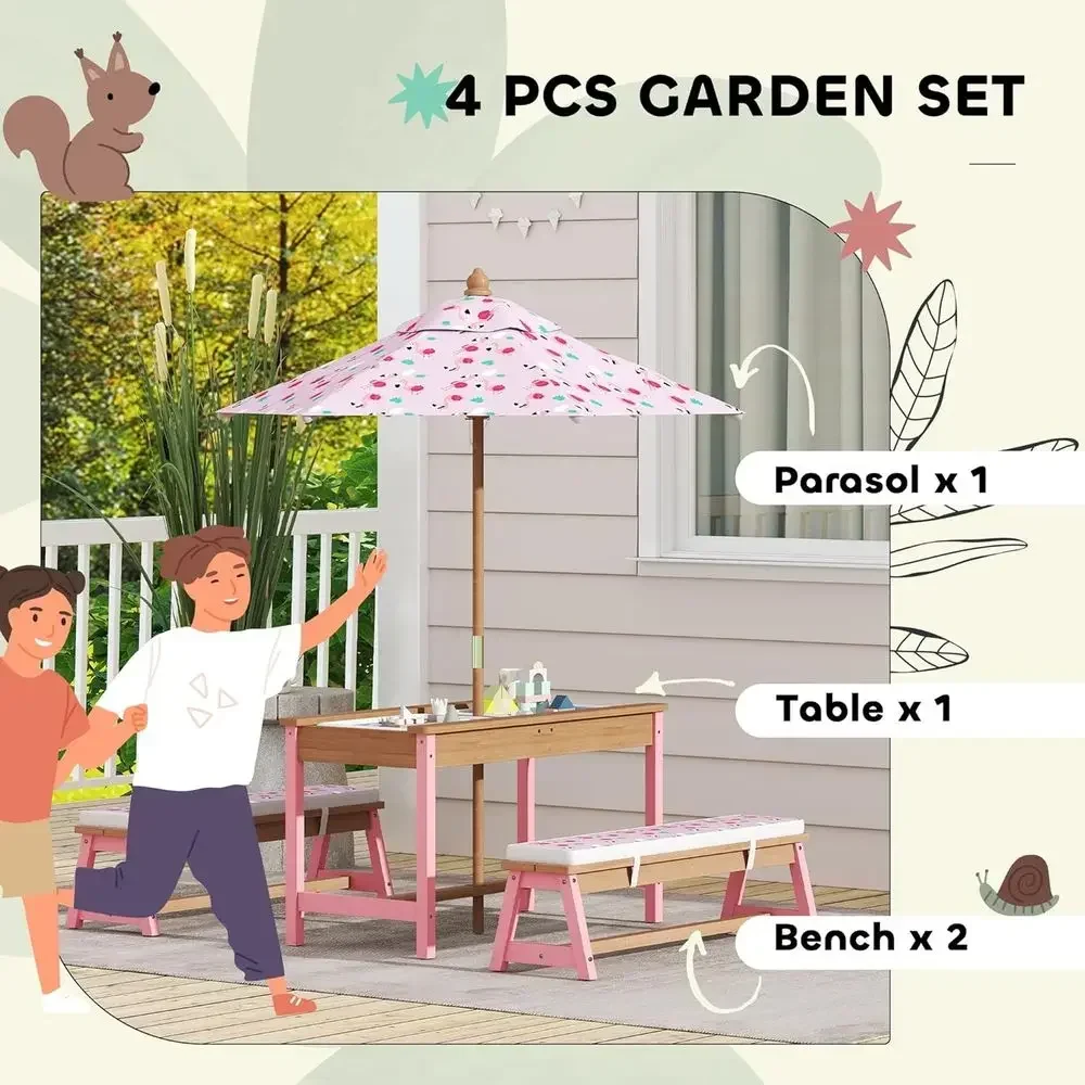 Drewniany zestaw stołków pikni – Kids Outdoor Table With Umbrella recenzja i cena