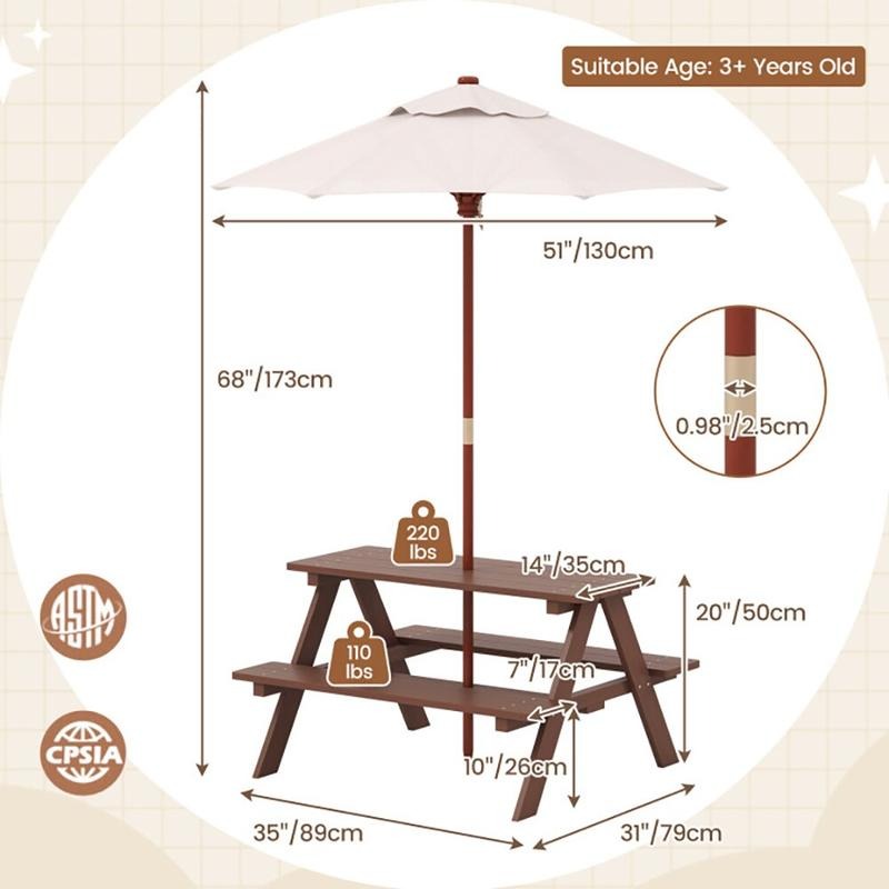 Zestaw piknikowy dla dzieci na – Kids Outdoor Table With Umbrella recenzja i cena
