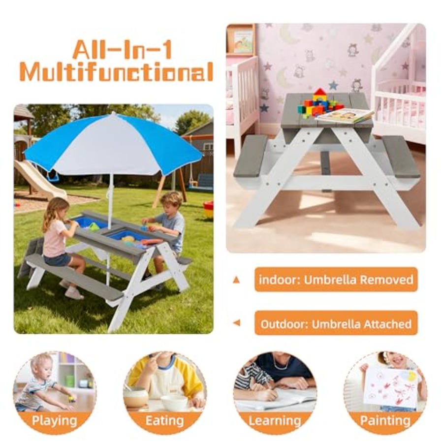 Stół piknikowy na zewnątrz do  – Kids Outdoor Table With Umbrella recenzja i cena