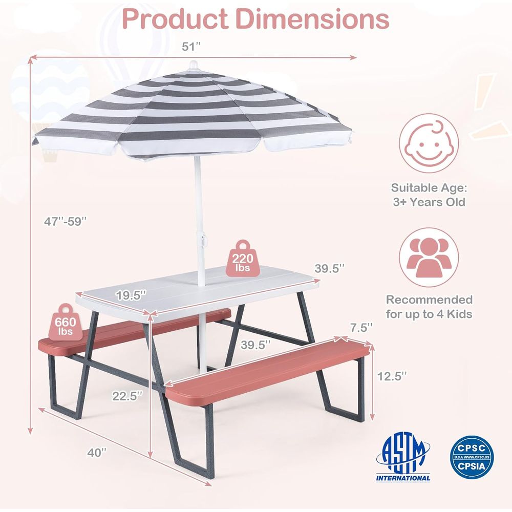 Stół piknikowy dla dzieci, zes – Kids Outdoor Table With Umbrella recenzja i cena